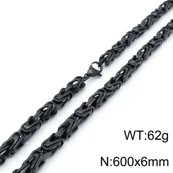 HOOUN Men Black Choker Chain Solid Byzantine Necklace stainless steel Jewelry 6mm 24''
