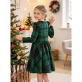 thumbnail image 3 of AmzBarley Little Girls Ruffle Long Sleeve Dress, Green Black Buffalo Plaid Swing Casual Party Dress for Kids 7-8 Years, 3 of 7