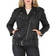Michael Kors Ladies Crinkled Leather Moto Jacket in Black, Size Small