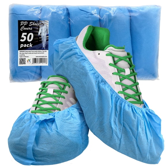 Disposable Shoe Covers Waterproof Polypropylene Non Slip Blue 50 count 15 in