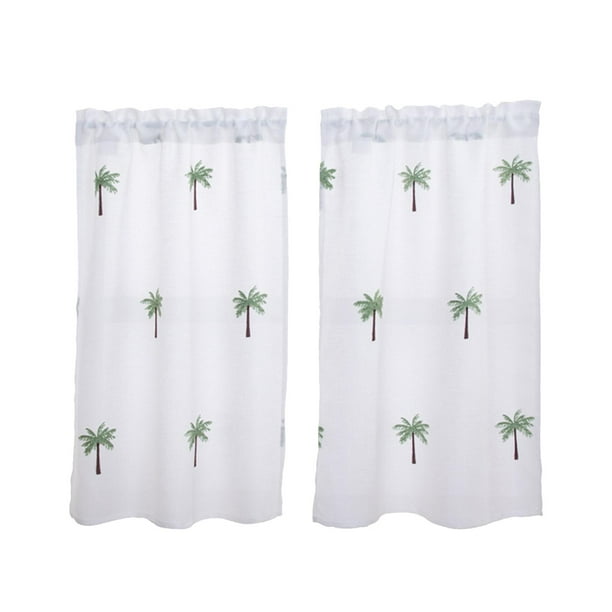 Cortinas blancas con bolsillo para varilla, cortinas cortas y cómodas. Árbol 74cmx61cm