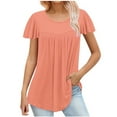 thumbnail image 2 of Fanxing Womens Plus Size Tops Pleated Tunic Blouses Summer Ruffles Short Sleeve Tshirts for Women Flowy Casual Tees Shirts Orange,M, 2 of 6