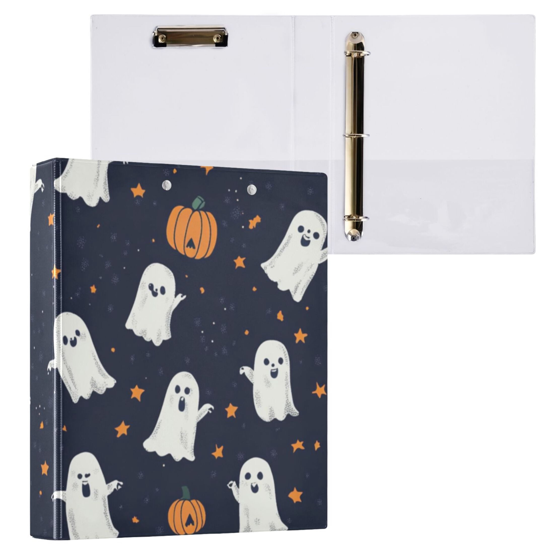 Stars and Ghosts 3 Ring Binders 1.5 inch Hardcover File Folders with Interior Pockets A4 Size Organizer for School Office Hospital