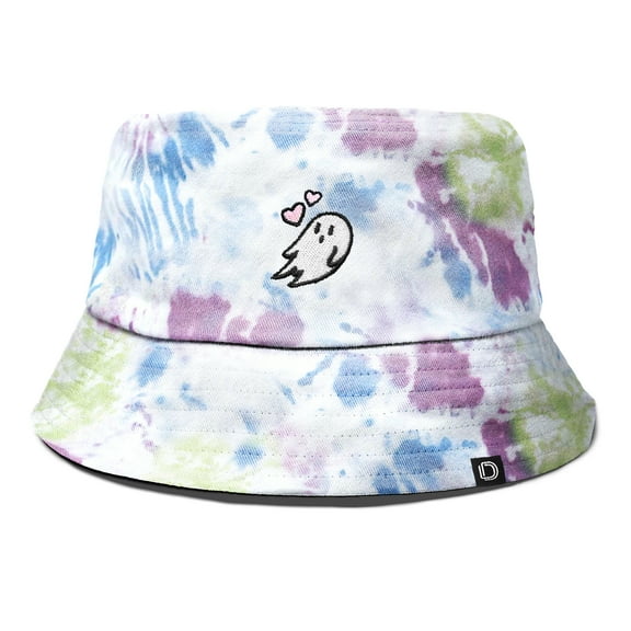Dalix Heartly Ghost Tie Dye Bucket Hat Cotton Embroidery Casual Outdoor Style Womens in Tie Dye Green L Large