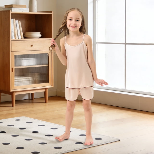 Satin Sleepwear For Girls - Lightweight Summer Tank Top And Shorts PJ Set For Home And Sleep Ideal For Daily Leisure And Relaxed Wear