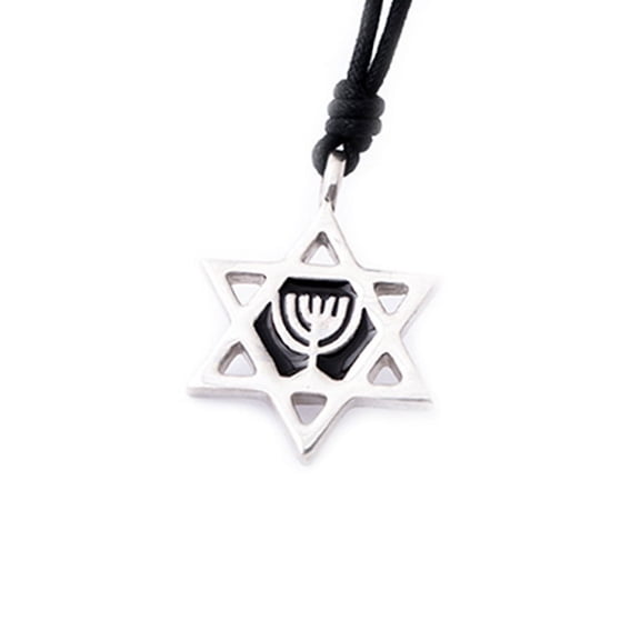 Black Jewish Star of David Silver Pewter Charm Necklace Pendant Jewelry