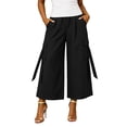 thumbnail image 2 of Karymi Workout Shorts Women Elastic High Waist Cargo Capri Pants, Wide Leg Cropped Trousers with Ribbon Detail and Pockets, Casual Solid Culotte Pants Women's Pants, 2 of 7