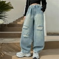 thumbnail image 6 of XXWXYD Clearence Girls 90s Wide Leg Jeans Retro Straight Denim Pants All-Year Casual Bottoms for Juniors Loose High-Waisted Jeans with Raw Hem Details, 6 of 8
