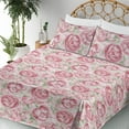 thumbnail image 3 of Ambesonne Floral Fitted & Flat Sheet with Shams 4 Pcs Set, Flourishing Peony Flowers, Queen, Pastel Pink and Pale Green, 3 of 5