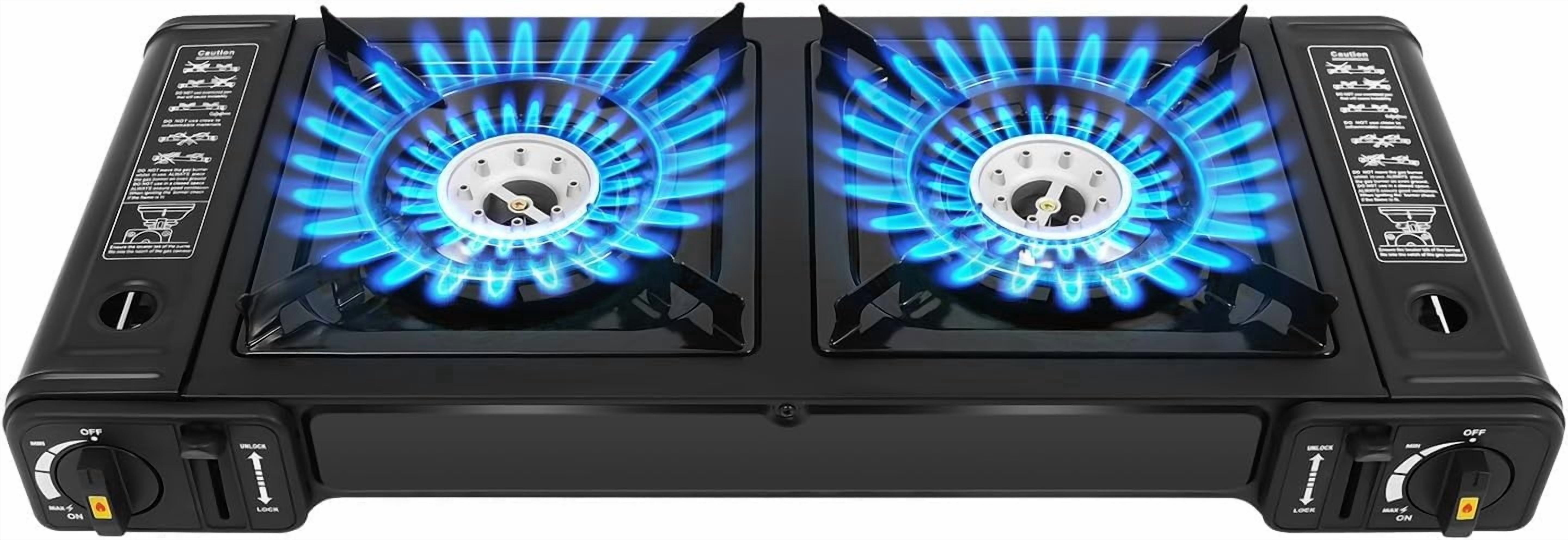2 Burners Camping Stove, 2500W, Camping Stove with Baking Tray&Portable Case for Hiking, BBQ, Picnic