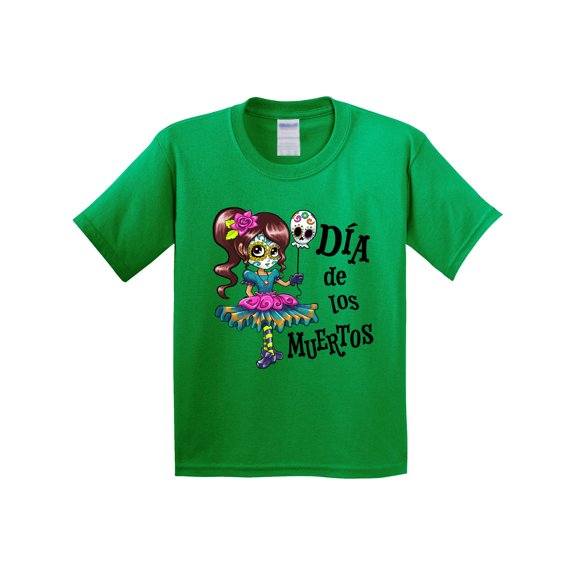 Inktastic DÃ­a De Los Muertos Girl with Skull Balloon Youth T-Shirt
