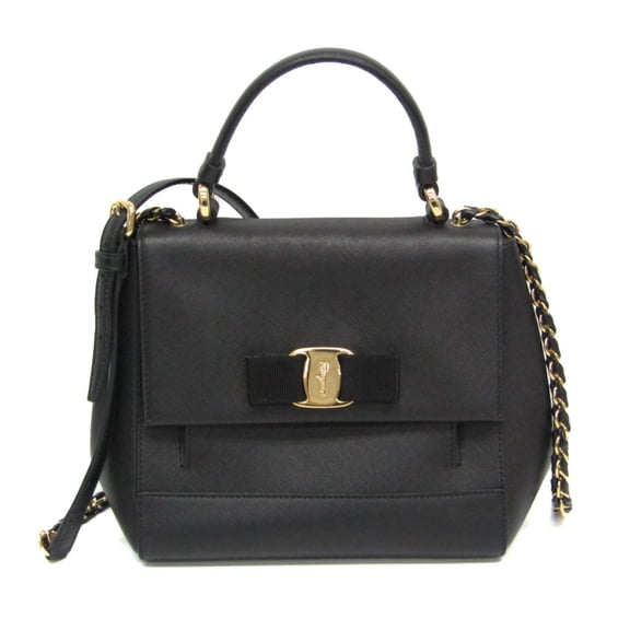 Pre-Owned Salvatore Ferragamo Vara EZ-21 F570 Women's Leather Handbag,Shoulder Bag Black