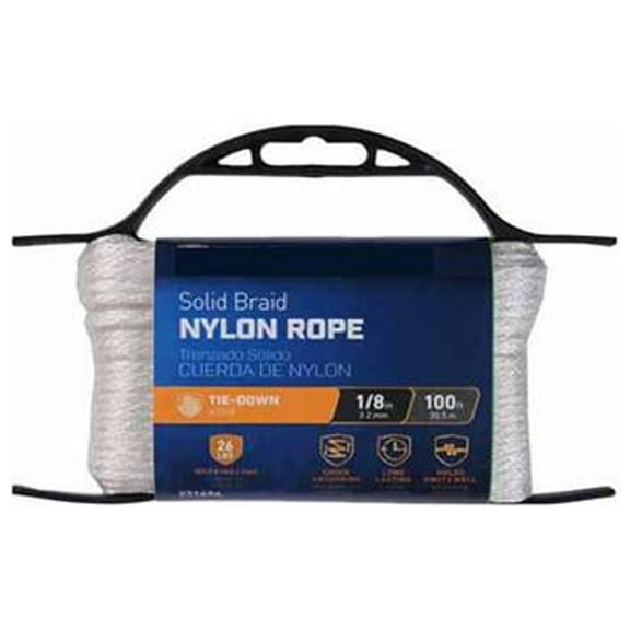 642161 Nylon Rope, Solid Braided, White, 1/8-In. x 100-Ft. - Quantity 6