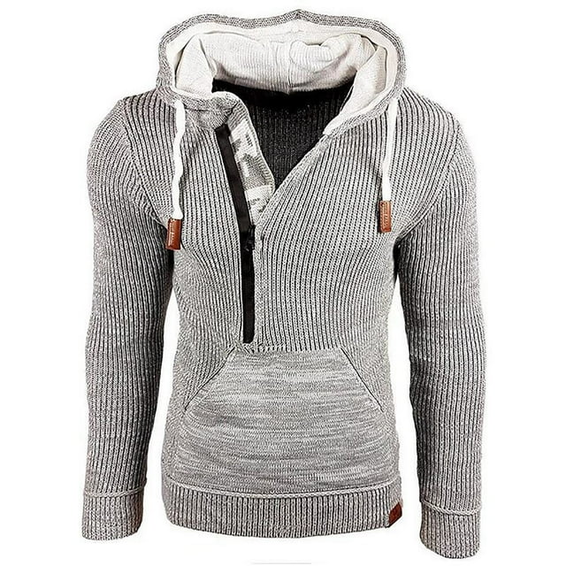 DPTALR Men's Fall Winter Sweater Loose Large Size Mixed Color Sweater Hooded Pullover Sweater