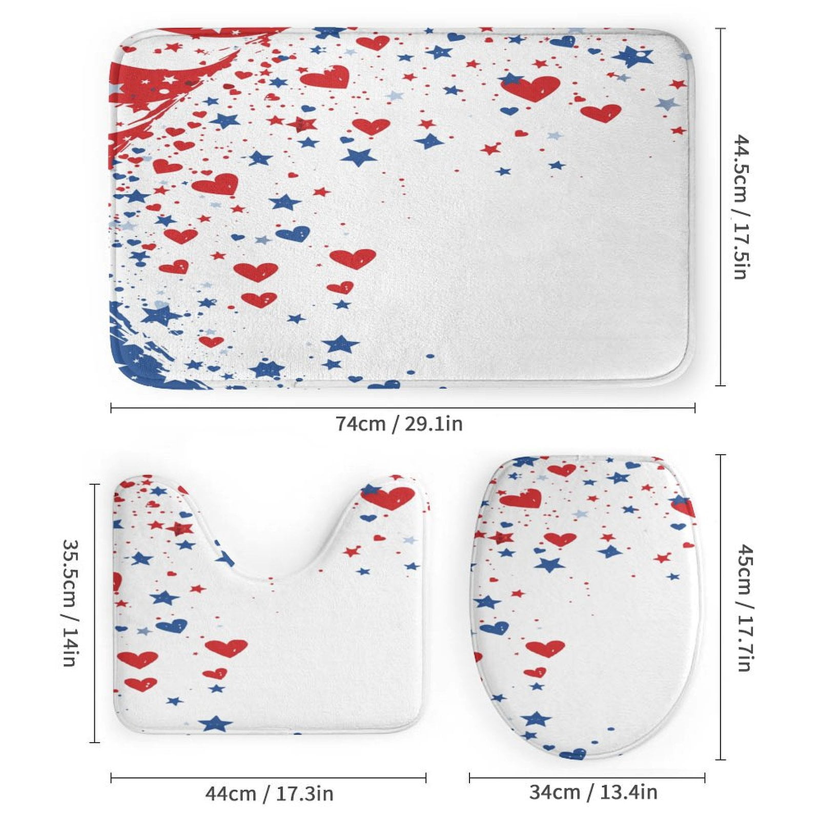 4th of July 4PCS Shower Curtain Sets with Rugs with Non-Slip Bath Mat Toilet Rug，72" X 72"