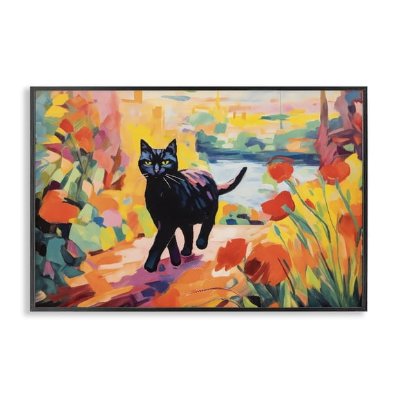 Stupell Industries Modern Sunlit Black Cat in Garden Black Framed Giclee Art, 18 x 12, by Creative Studio