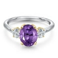 thumbnail image 3 of Gem Stone King 925 Silver and 10K Yellow Gold Purple Amethyst and Lab Grown Diamond Engagement Ring for Women | 2.14 Cttw | Oval 9X7MM | Gemstone February Birthstone | Size 8, 3 of 6