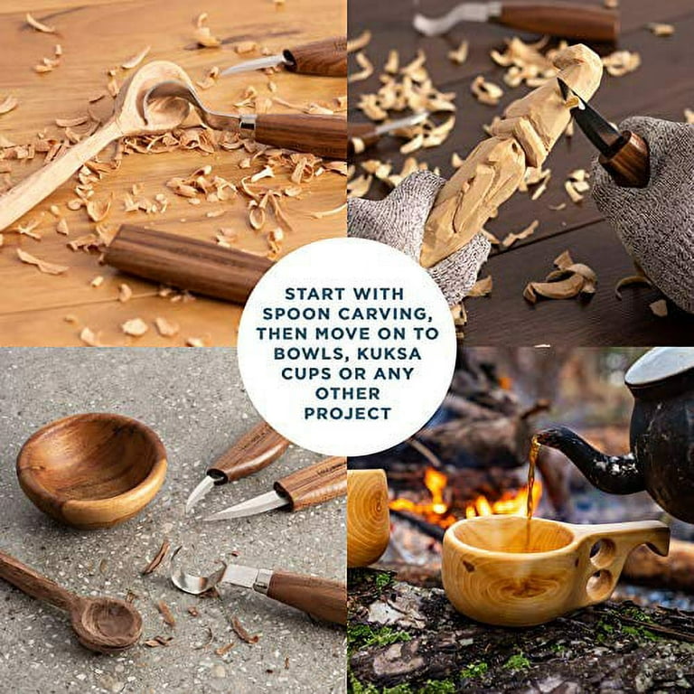 Elemental Tools Wood Carving Tools Kit: Complete With Whittling Knife, Hook  Carving knife, Sloyd Knife, Wood Spoon Blank, and More! 