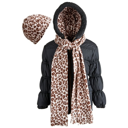 - Girls Kids Fleece Lined Winter Puffer Coat with Hat and Scarf Gift