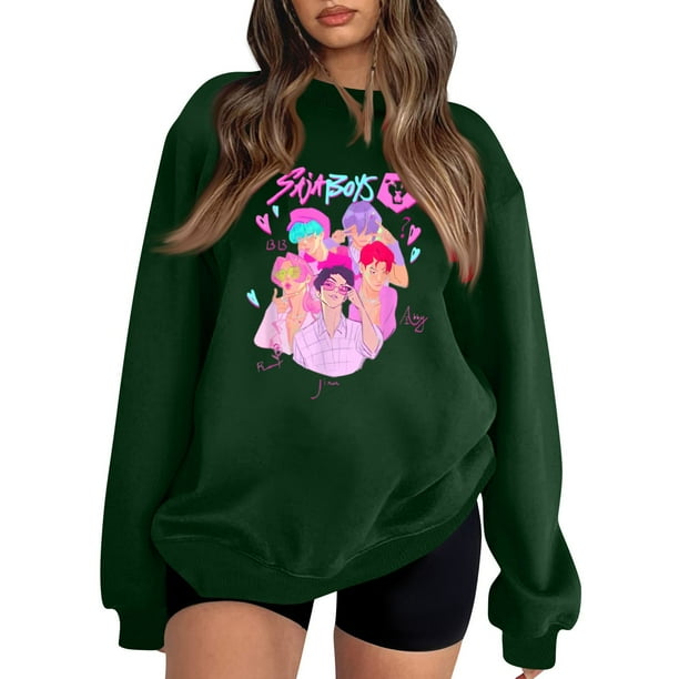 Pop cazadora para niña Demon Hunters Printed Anime Print Long-Sleeved Sweatshirt (Green)
