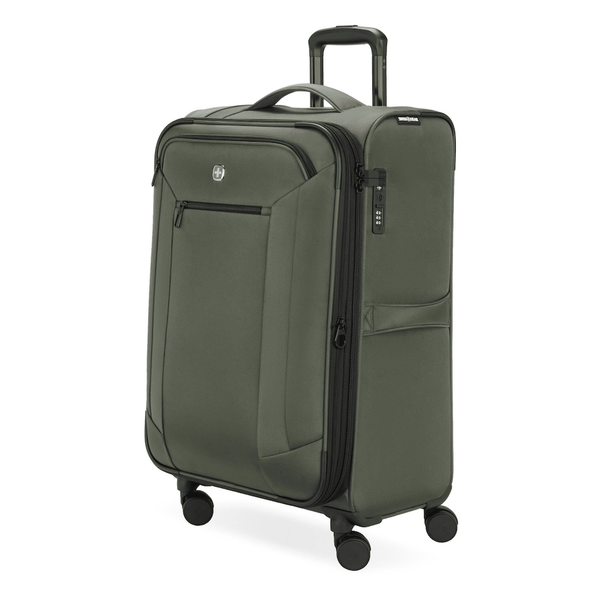 SWISSGEAR Stride Expandable Carry-On Spinner Luggage, Olive Green, 8 Wheels and Built-in TSA Lock
