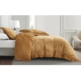 thumbnail image 2 of Chezmoi Collection Piers 3-Piece Caramel Gold Distressed Velvet Duvet Cover Set Queen Size with Button Closure and 8 Corner Ties, Soft Washed Microfiber Reverse Comforter Cover, 2 of 9