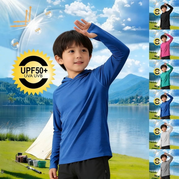 HAOTAGS Athletic Shirts for Boys,Hooded Long Sleeve UV-Blocking Kids Sun Protection Shirts White 13-14T