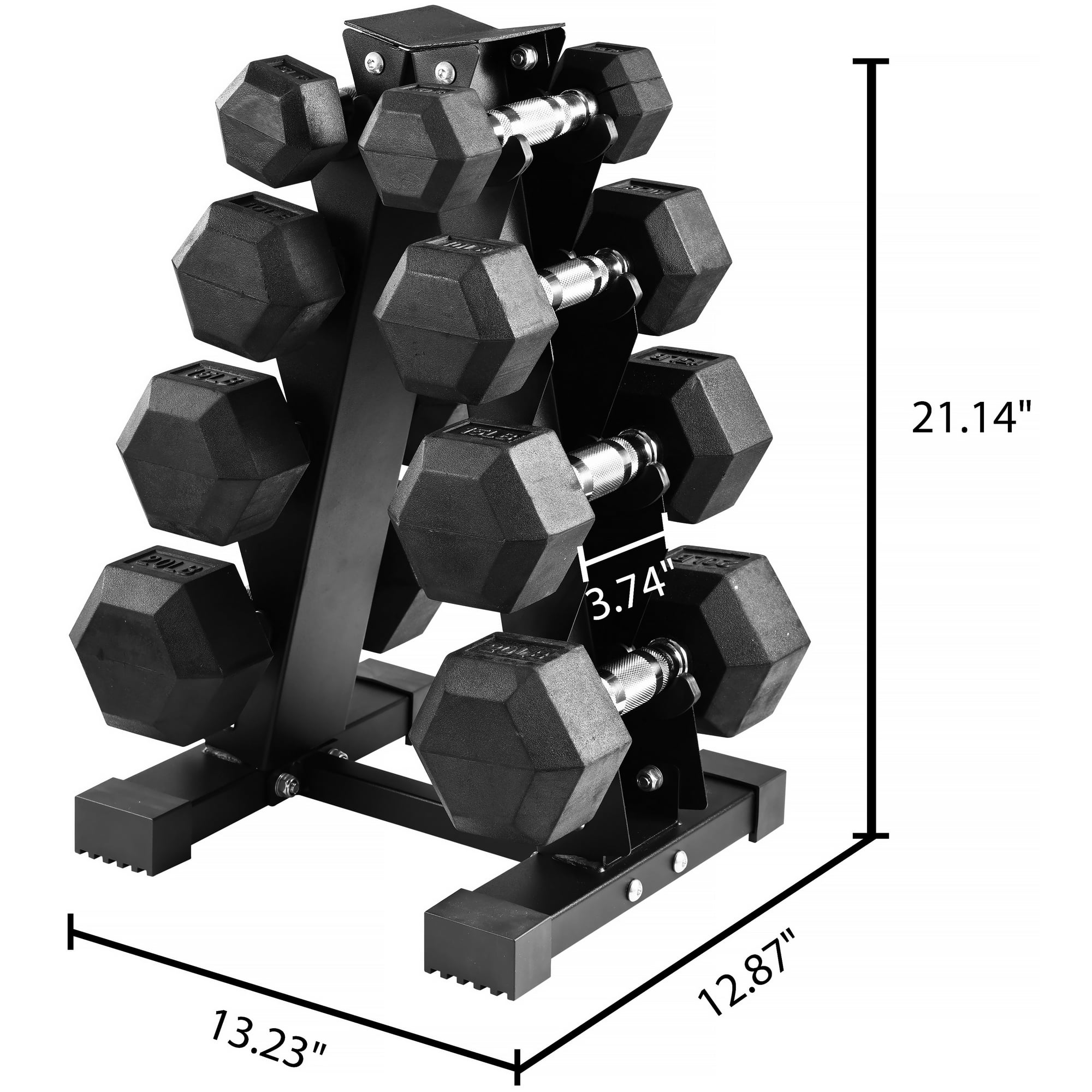 BalanceFrom 100LB Rubber Coated Hex Dumbbell Weight Set with A-Frame Rack, 5-20 lbs Pairs
