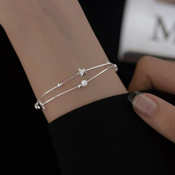 Fashion Star Silver Color Charm Bracelet Bangle bead Chain Adjustable Charm Bracelet Women Wedding Party Gift