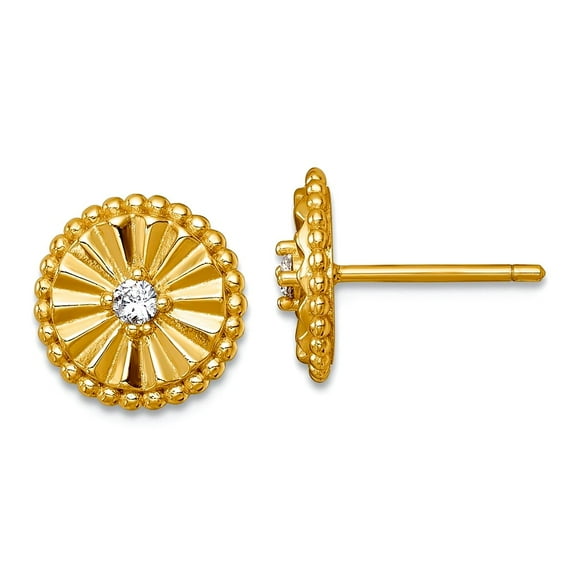 925 Sterling Silver Gold-tone Polished and Textured Cubic Zirconia Circle Post Earrings Stud Earring for Women