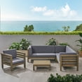 thumbnail image 3 of GDF Studio Cascada Outdoor Acacia Wood 6 Seater Sectional Sofa Chat Set with Cushions, Gray and Dark Gray, 3 of 13