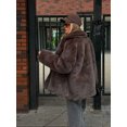 thumbnail image 4 of Abrigo de piel sintética esponjoso marrón para mujer, cárdigan grueso de manga larga con solapa elegante, ropa de calle cálida para Otoño e Invierno, 4 of 5