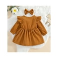 thumbnail image 3 of IZhansean Autumn Baby Girls Princess Dress 2pcs Ruffle Long Sleeve Button Corduroy A-Line Dress Headband Yellow 6-12 Months, 3 of 9