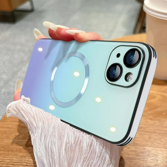 Magnetic Case for iPhone 15 Compatible with MagSafe Gradient Cover Camera Lens Protection Slim Shockproof Soft TPU Bumper Glass Back Phone Case for Women Men-Blue