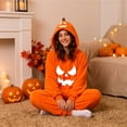 thumbnail image 5 of Couple Matching Pumpkin Onesie, Matching Pumpkin Plush Onesie Jumpsuit, Full Body Coral Fleece Halloween Couple Costume With 3D Stem Hood, Classic Jack O Lantern Face Graphic Loungewear, Beige L, 5 of 5