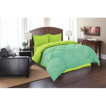 Goose Down Alternative Reversible 2pc Comforter Set- Available In A Few Sizes And Colors , Twin, Aqua/Lime