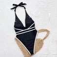 thumbnail image 6 of Enjoytime Women's Swimwear Color Block V-Neck Tummy Control One Piece Bathing Suit Tie Halter Backless Swimwear, 6 of 6