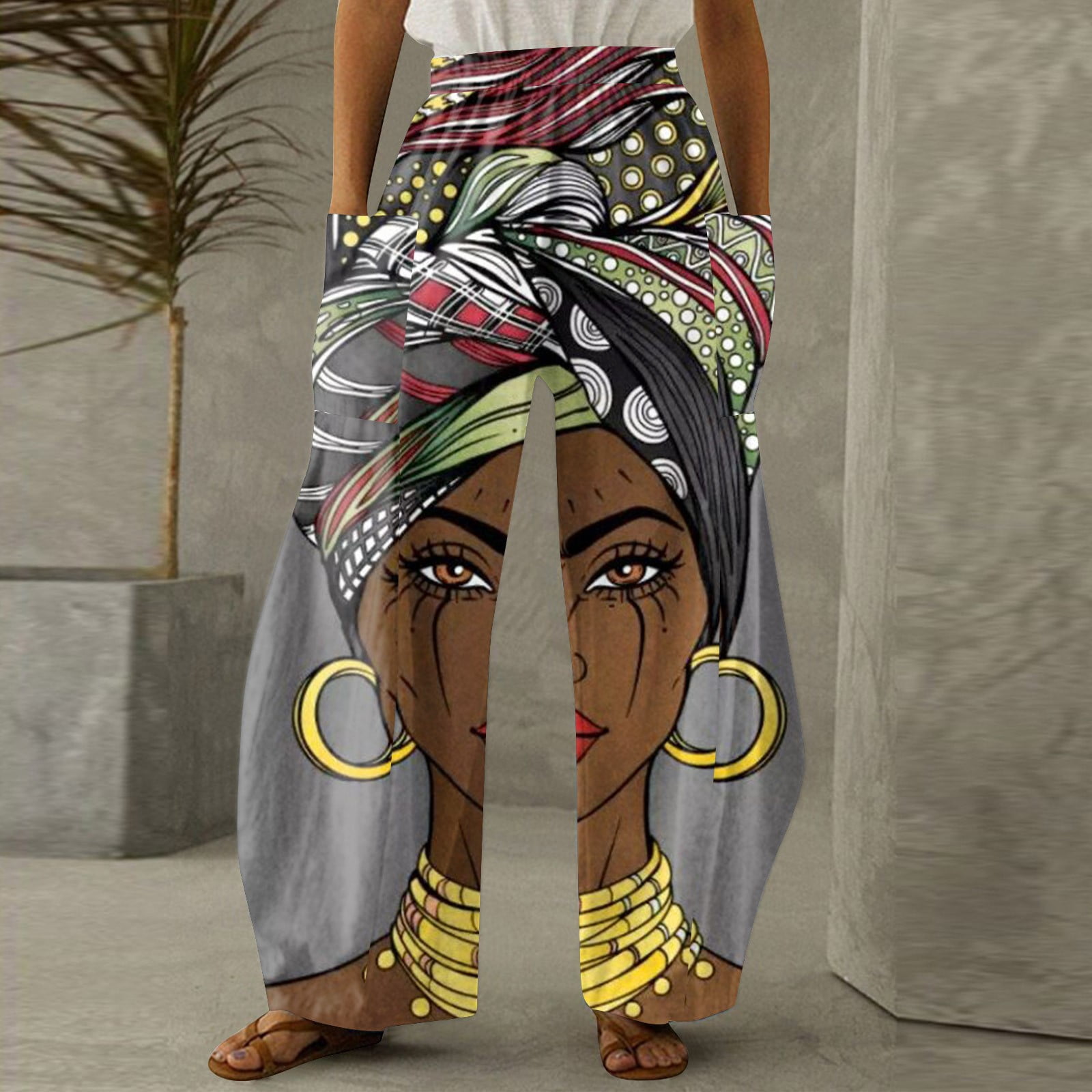 flash print loose straight pants