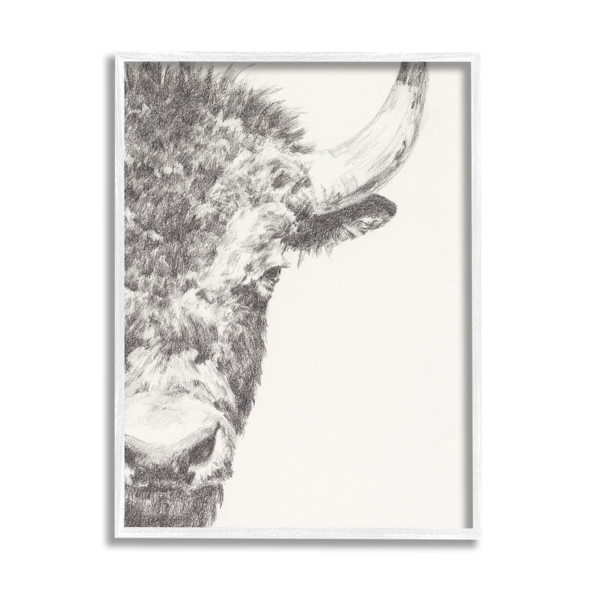 Stupell Industries Rural Bison Animal Drawing Detailed Graphite Wildlife Drawing Print White Framed Art Print Wall Art, Design by Ethan Harper