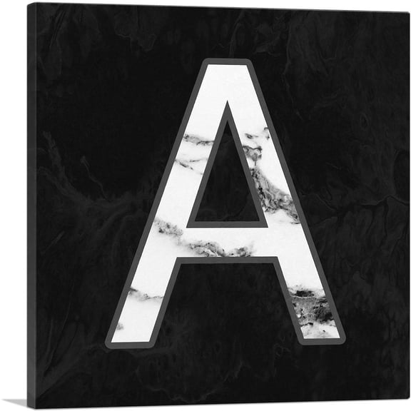 ARTCANVAS Classy Black White Marble Alphabet Letter A Canvas Art Print - Size: 26" x 26" (1.50" Deep)