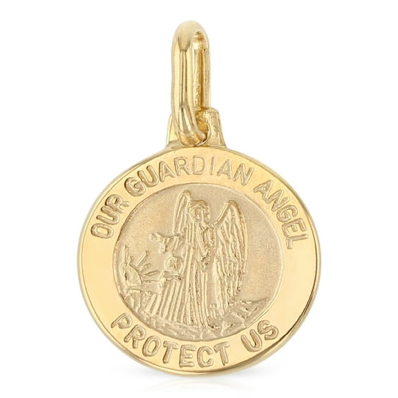 Ioka-14K Yellow Gold Our Guardian Angel Protect Us Religious Charm Pendant For Necklace or Chain
