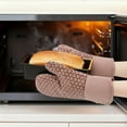 thumbnail image 4 of Silicone Oven Mitts, Heat Resistant Cooking Gloves, Thick Cotton Lining, Flexible Gripping for Baking, Kitchen Mitts Set of 2 Khaki 12.8x7.5inch, 4 of 6