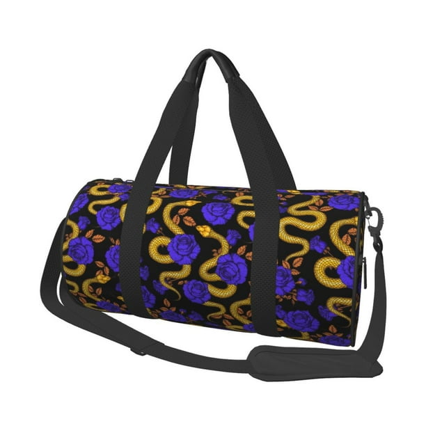 Balery Golden Snake And Purple Rose Bolsa de Gimnasio para Mujeres y Hombres, Bolsa de Viaje Impermeable, Bolsa de Fin de Semana con Compartimento para Zapatos y Bolsillo Húmedo