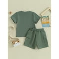 thumbnail image 5 of FEORJGP Toddler Baby Boys Summer Outfit Infant 0-3Y Short Sleeve T-shirt Crew Neck Shirt Solid Color Tops with Elastic Waist Shorts Set Newborn Loose Casual Clothes, 5 of 9