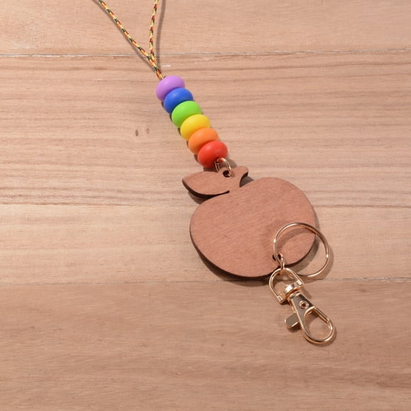 Silicone Bead Pencil Apple Sign Wood Keychain Beaded Lanyard Keychain Teacher Gift Ideas Appreciation Jewelry Accessories DIY name