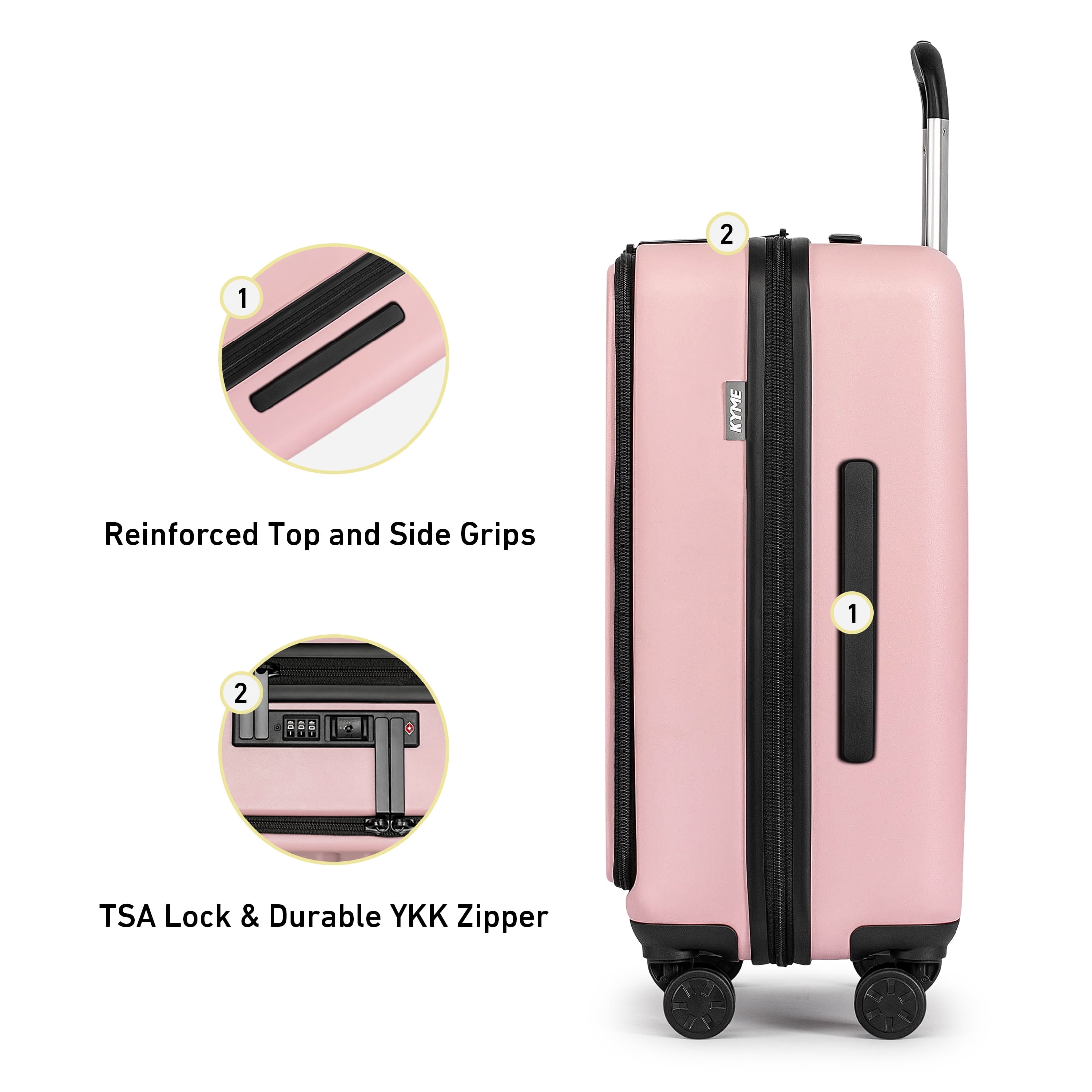 3 Piece Luggage Sets,Front Open Hard Shell 100% PC Suitcase With Double Spinner Wheels & TSA Lock