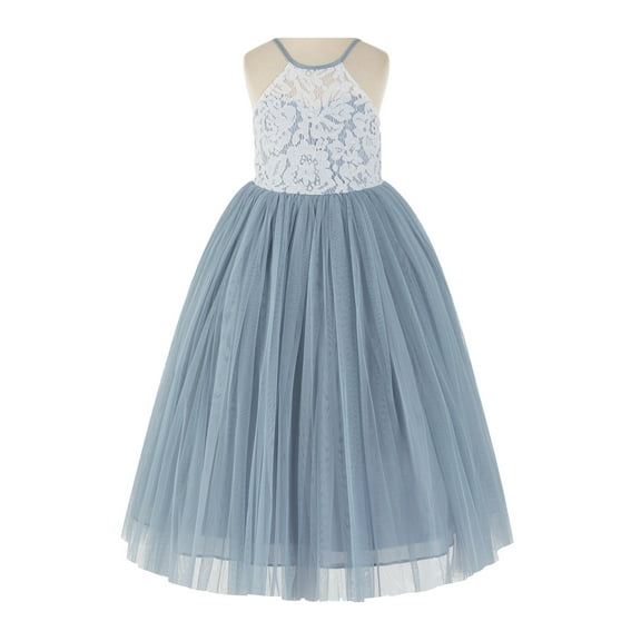 Ekidsbridal Girl Pageant Flower Girl Dress - Lace Halter Top with Tulle Flower Girl Dress 213-A (Size: 2-10)