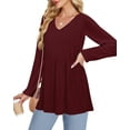 thumbnail image 4 of UVN Fall Blouses for Women Long Sleeve V Neck Peplum Tunic Tops Casual Babydoll Flowy T Shirts, 4 of 8