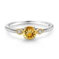 thumbnail image 2 of Gem Stone King 925 Sterling Silver and 10K Yellow Gold Yellow Citrine and White Lab Grown Diamond 3 Stone Engagement Ring for Women (0.76 Cttw, Round Gemstone November Birthstone, Size 7), 2 of 4