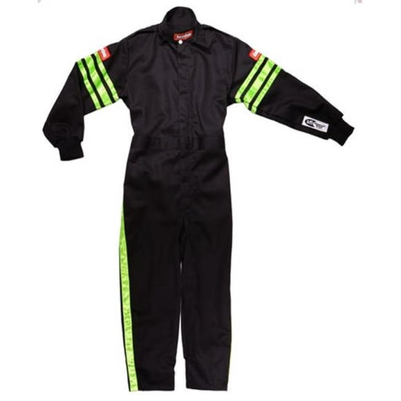 Racequip 1950793 Single Layer Kids Suit&#44; Black & Green Trim - Medium